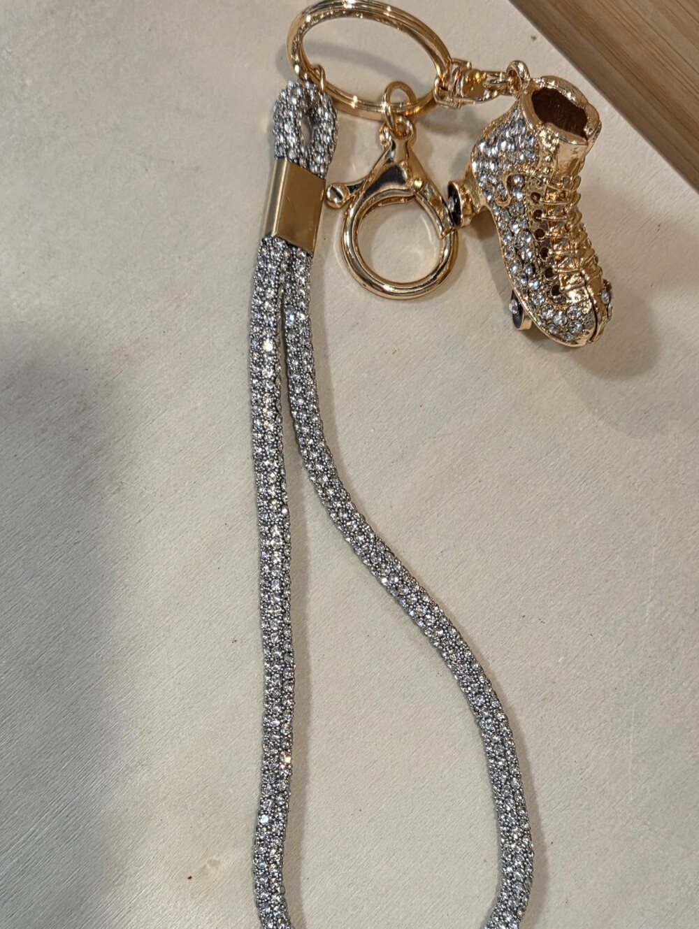 NEW Bling Rhinestone Roller Skate Keychain Crystal Wristlet Purse Charm Gold - Picture 10 of 13